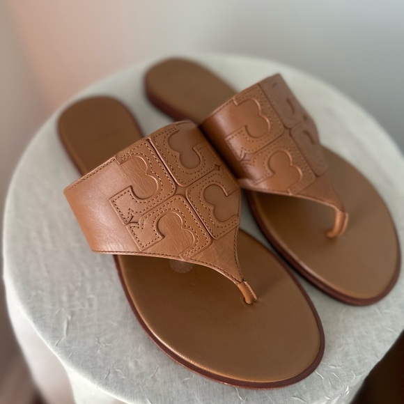 Tory Burch 64299 Weston Full Logo Women's Thong Royal Tan size 8M - Picture 11 of 11